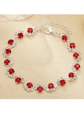 Elegant Diamond & Ruby Wave Bracelet
